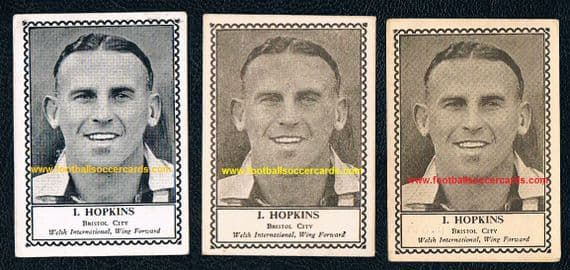 1947 -49 Idris Hopkins Brentford strip Bristol City Wales 3x types Barratt M79 cards