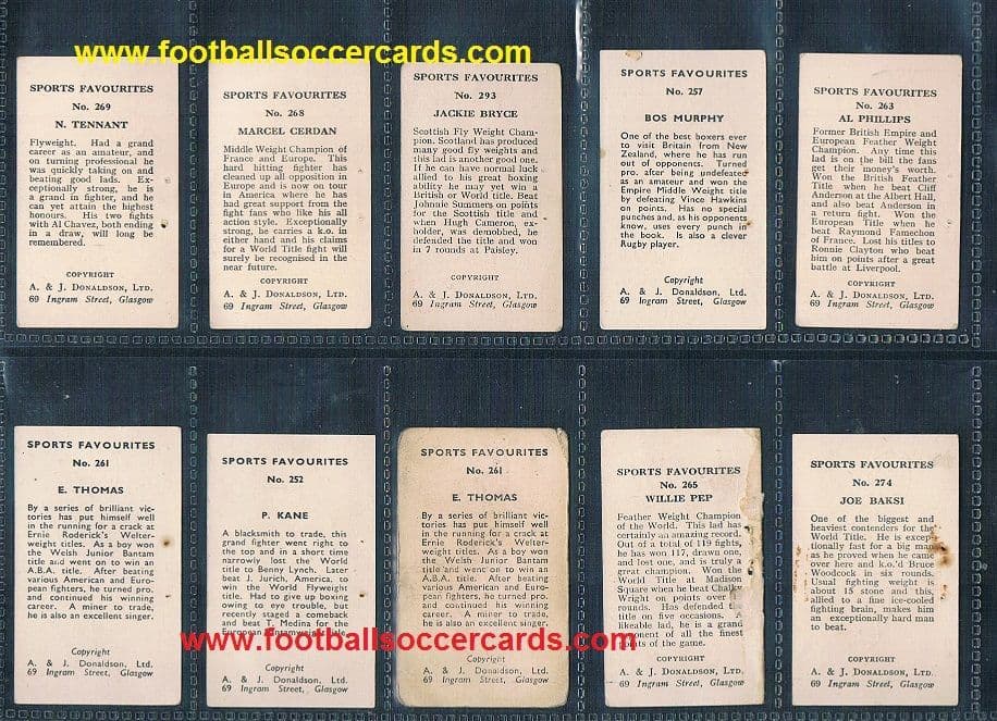 1947 -49 Sports Favourites boxing cards x10 by A J Donaldson of Glasgow rare  cards of boxers