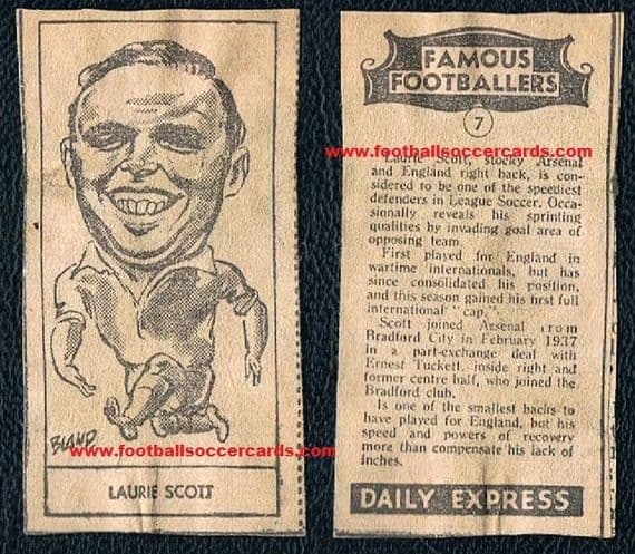 1947 Laurie Scott 7 Arsenal Daily Express newspaper Famous Footballers fold-around soccer card