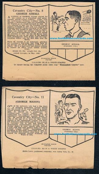 1947 Pair of Coventry City Mason Ashall Birmingham Gazette unused shield Midland Faves