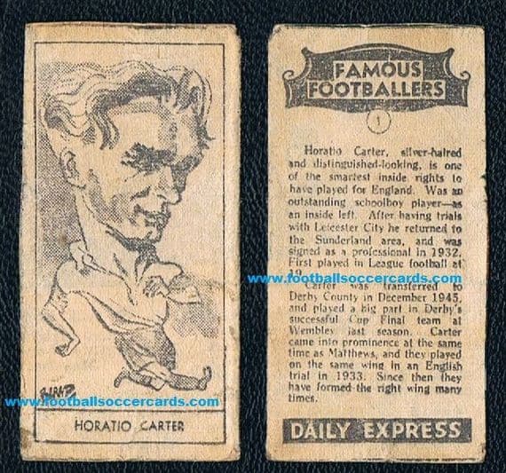1947 Raich Carter #1 Sunderland Derby Co Express newspaper Famous Footballers fold-around card