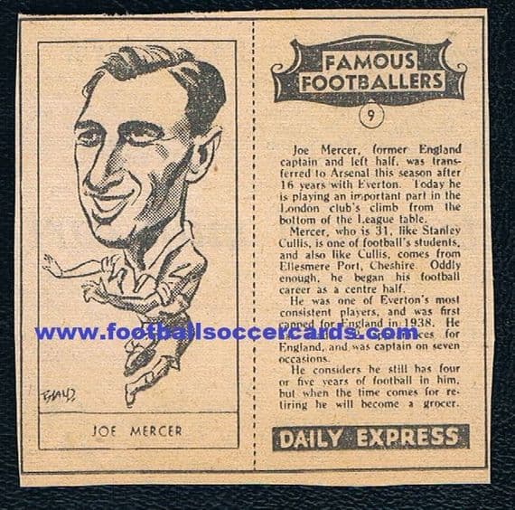 1947 *unused* Joe Mercer #9 Everton Arsenal Daily Express unused Famous Footballers rarity
