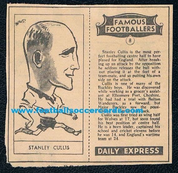 1947 *unused* Stan Cullis Wolves 8 England Daily Express unused Famous Footballers rarity