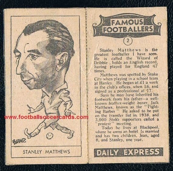 1947 *unused* Stanley Matthews "Famous Footballers" Daily Express newspaper fold-around soccer card