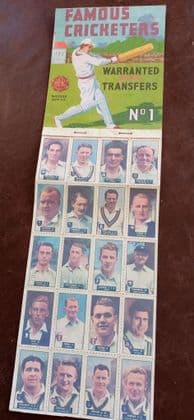 1948-49 Barratt WHC test cricketers series 1 complete uncut sheet & card header
