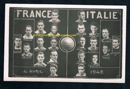 1948 Ben Barek, Baratte & Valentino Mazzola France v Italy commemorative card issued on the day
