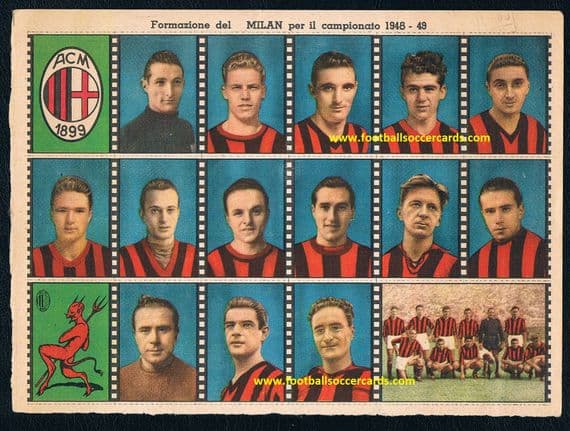 1948 Carlo Annovazzi rookie card, Paddy Sloan uncut AC Milan team, Nannina Tecnicolor sheet