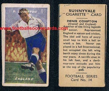 1948 Denis Compton Arsenal & England Sunnyvale Bailey's card 14