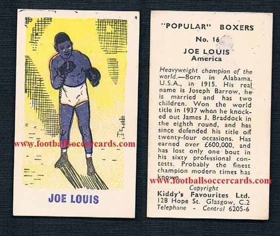 1948 Kiddy's Favourites #16 Joe Louis boxer card from Popular Boxers series excellent DARK BLUE type