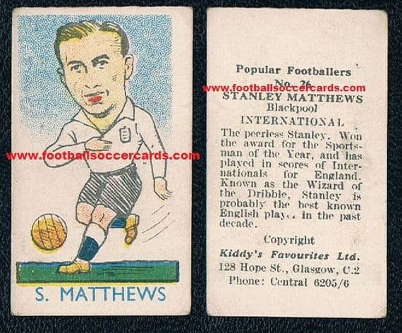 1948 Stanley Matthews England Blackpool KIDDY's FAVOURITES Popular Footballers