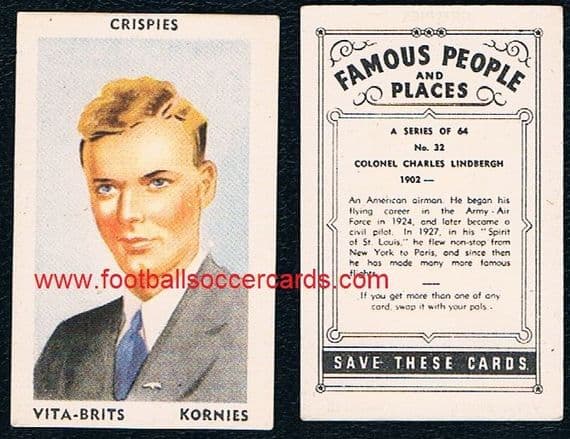 1949 Charles Lindbergh 32 Nabisco Vita Brits Krispies card