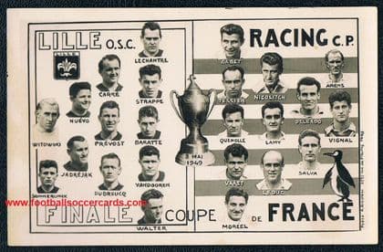 1949 French Cup final Lille Baratte v RC Paris Macedonia player Spasoje Nikolić rare card