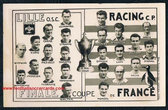 1949 French Cup final Lille Baratte v RC Paris Macedonia player Spasoje Nikolić rare card