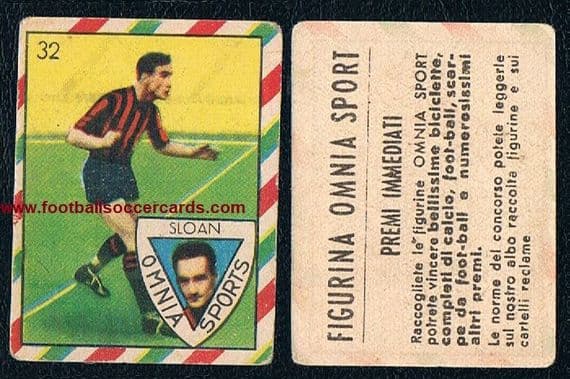 1949 Paddy Sloan ARSENAL MILAN Omnia Sport Cicogna card #32 SOLD