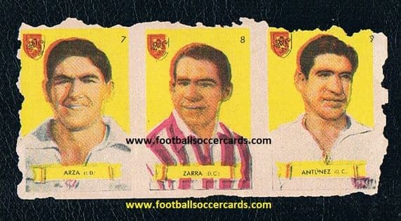 1949 Telmo ZARRA #8 Bilbao uncut *triple card* by BRUGUERA Ases del Futbol 1950 series