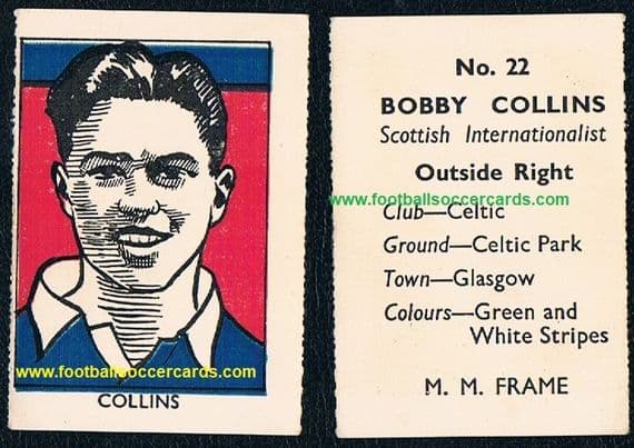 1950 Bobby Collins Celtic & Scotland M M Frame Sports Stars #22 rookie card