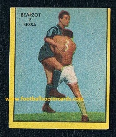 1950 Enzo Bearzot THE ROOKIE CARD!  INTER v. Sessa, very rare CICOGNA yellow borders RAREST BEARZOT!