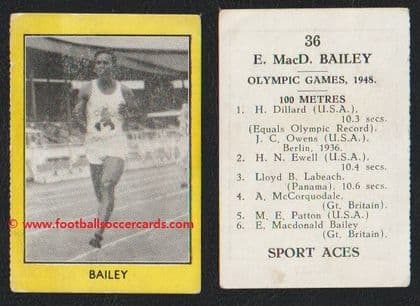 1950 McDonald Bailey Trinidad Tobago & British champion athlete Sport Aces by M.M. Frame of Glasgow