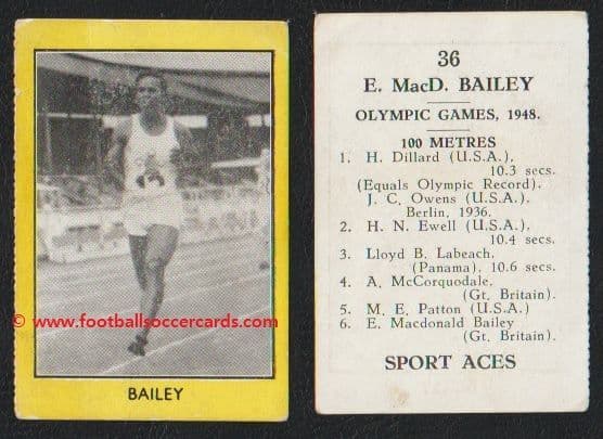 1950 McDonald Bailey Trinidad Tobago & British champion athlete Sport Aces by M.M. Frame of Glasgow