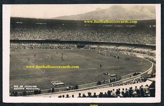 1950 World Cup in Brazil Spain v England match postcard-size card creased
