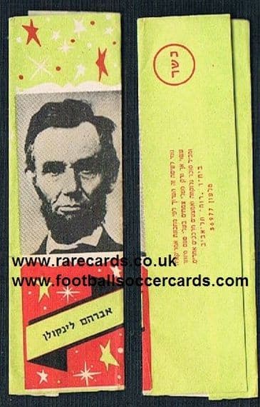 1950s Abe Abraham Lincoln gum wrapper Judaica  Palestine USA Civil War president Unela pam pam SOLD