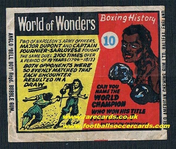 1950s Sugar Ray Robinson Anglo American Gum Bell Boy waxy gum insert - you 2 cards Answer card also!