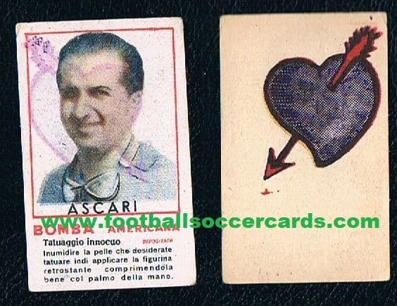1951 -2 Ascari variation Heart tattoo Bomba Americana gum card from Italy