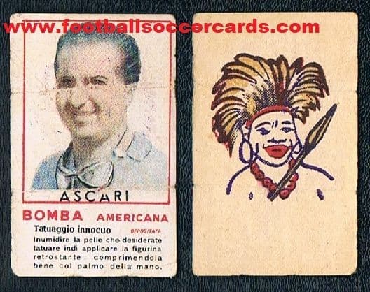1951 -52 Ascari variation Indian tattoo Bomba Americana gum card from Italy LOW PRICE Faults