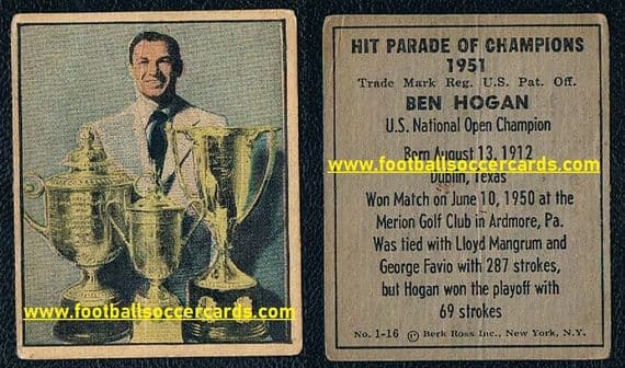 1951 Ben Hogan rookie card Hit Parade Champions golfer, crease