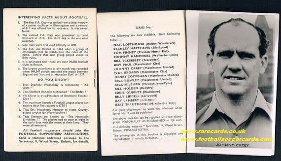 1951 Johnny Carey Sportfoto folder card