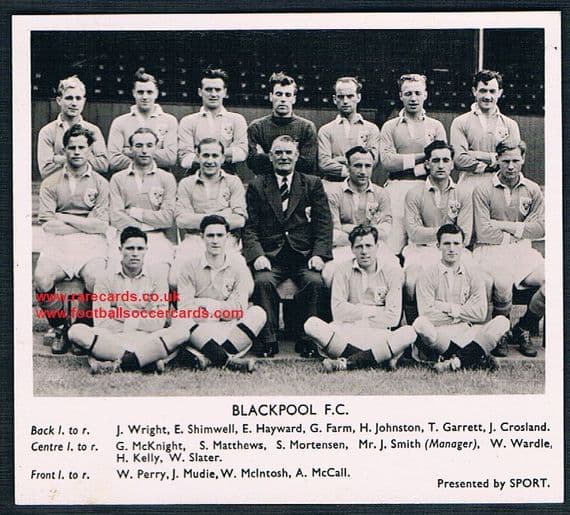 1951 Presented by SPORT MAG Black white card of Blackpool plain back
