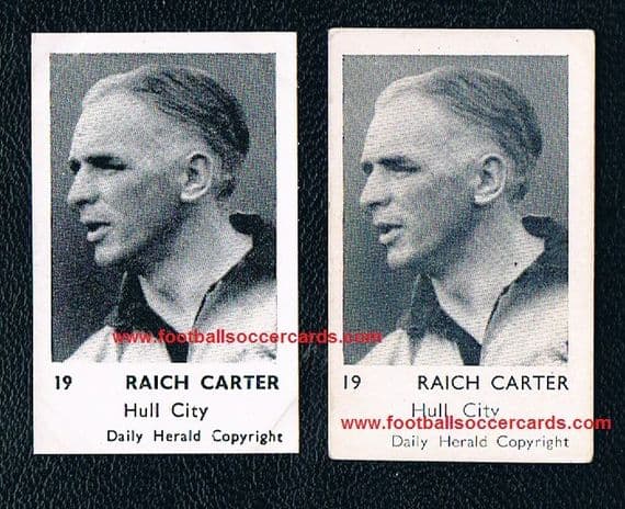 1951 Raich Carter 2 cards by Daily Herald series 1, types 1 & 2