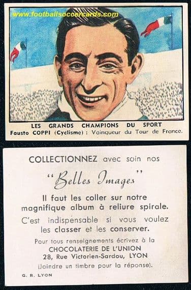 1951 Union Chox, French card of Fausto Coppi World Champ cyclist