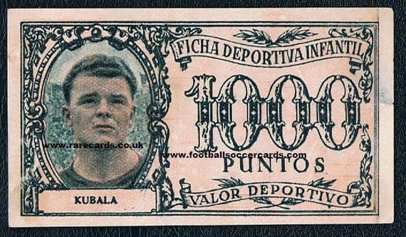 1952 Kubala ROOKIE CARD playmoney issued in Spain, Barcelona