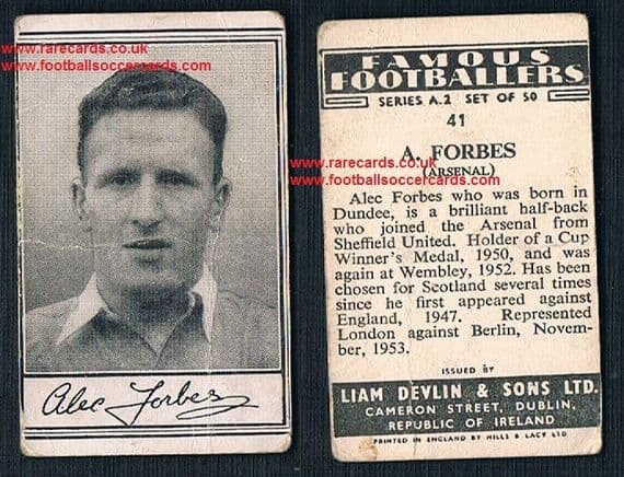 1952 Liam Devlin Ireland Series A2 #41 5s packet trimmed as issued Alec Forbes Arsenal