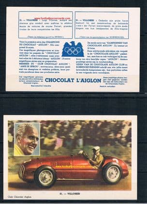 1952 Luigi Villoresi Ferrari legendary F1 driver Aiglon chocolates card Ex++ to near mint