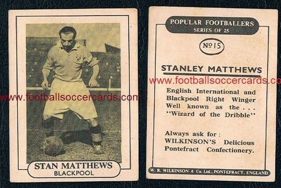 1952 Stanley Matthews #15 Blackpool Wilkinson of Pontefract