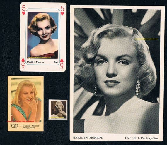 1953 -60 Marilyn Monroe 4 cards '53 Wow '53 Florita '57 Maple Leaf & Swedish Star Gum Bilder C