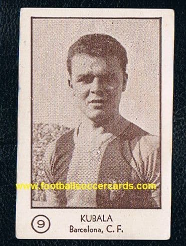 1953 Arga rookie card of Kubala, 2nd edition Spanish trade card with narrow script