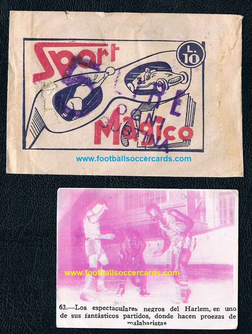 1953 Spanish Sport Magico sticker harlem Globe Trotters basketball 63 & Italian packet, same series