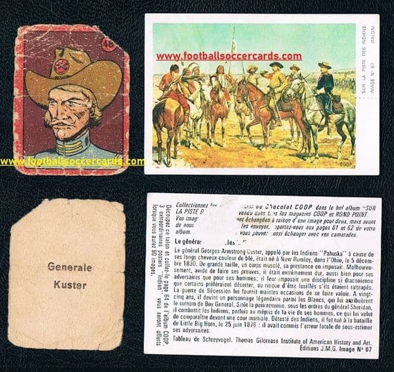 1954 -1960's 2 cards of General Custer from Italy, Cicogna & France, Coop