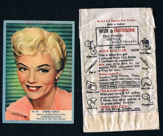 1954 A&BC Gum Movie Stars PACKET and sample card