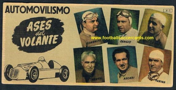1954 Fangio Ascari Farina & other F1 drivers on a Batanga chox trade card from Spain