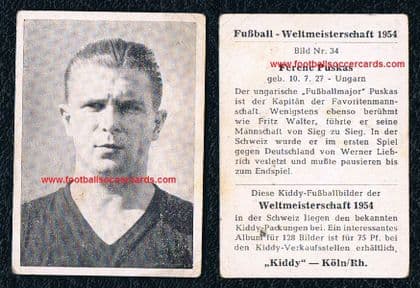 1954 Kiddy Gum #34 Ferenc Puskas Hungary sticker WM54 WC54 early card Weltmeisterschaft 1954