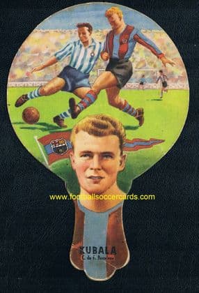 1954 Kubala Barcelona football card fan by Perfumeria Son Alegre