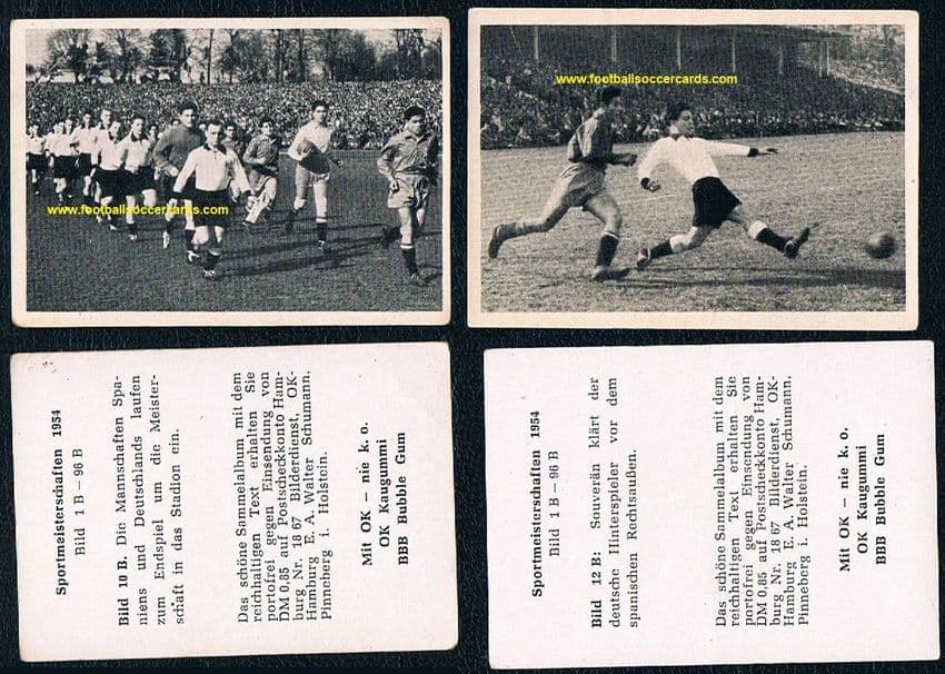 1954 Spain v West Germany  2 unused OK GUM cards from BRD issued for  WC54