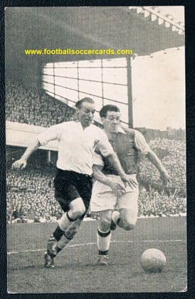 1956 Dennis Evans of Arsenal v Stanley Matthews of Blackpool, plain back card
