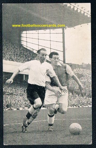 1956 Dennis Evans of Arsenal v Stanley Matthews of Blackpool, plain back card