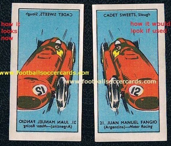 1957 Cadet Sweets unused Fangio decal water-slide transfer, generally as new, with some handling
