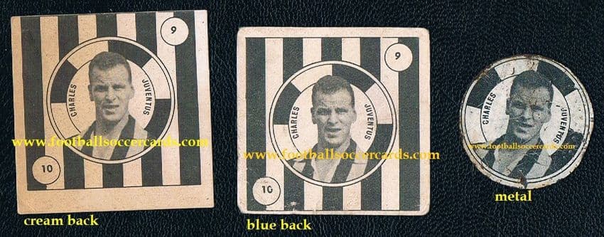 1957 John Charles trio all 3 VAV types 2 different cards 1 metal disc Juventus 9 10